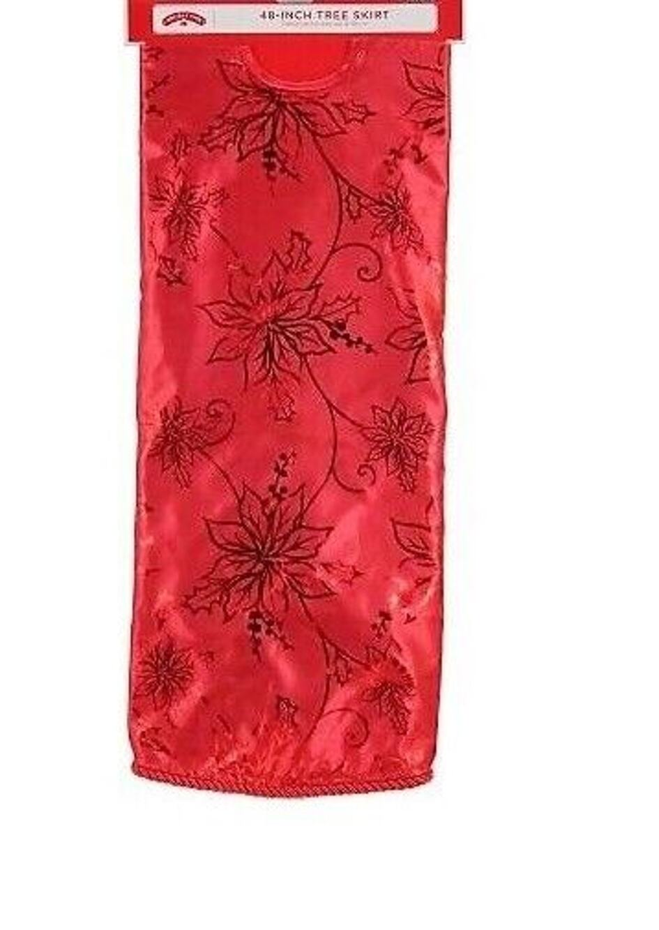 Holiday Time 48" Red Foil Poinsettia Red Rope Border Christmas Tree Skirt - New